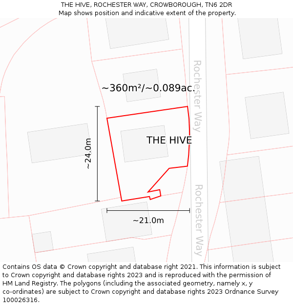 THE HIVE, ROCHESTER WAY, CROWBOROUGH, TN6 2DR: Plot and title map