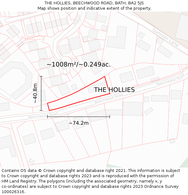 THE HOLLIES, BEECHWOOD ROAD, BATH, BA2 5JS: Plot and title map