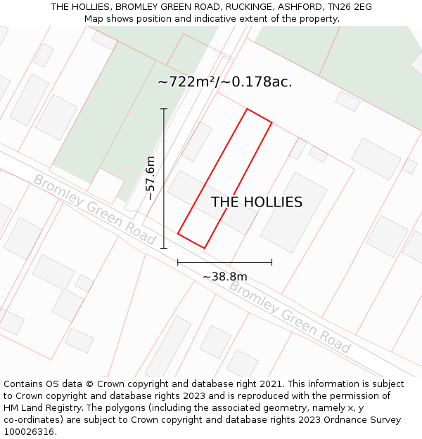 THE HOLLIES, BROMLEY GREEN ROAD, RUCKINGE, ASHFORD, TN26 2EG: Plot and title map