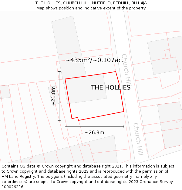 THE HOLLIES, CHURCH HILL, NUTFIELD, REDHILL, RH1 4JA: Plot and title map