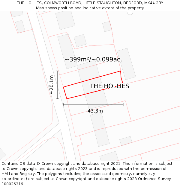 THE HOLLIES, COLMWORTH ROAD, LITTLE STAUGHTON, BEDFORD, MK44 2BY: Plot and title map