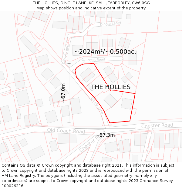 THE HOLLIES, DINGLE LANE, KELSALL, TARPORLEY, CW6 0SG: Plot and title map