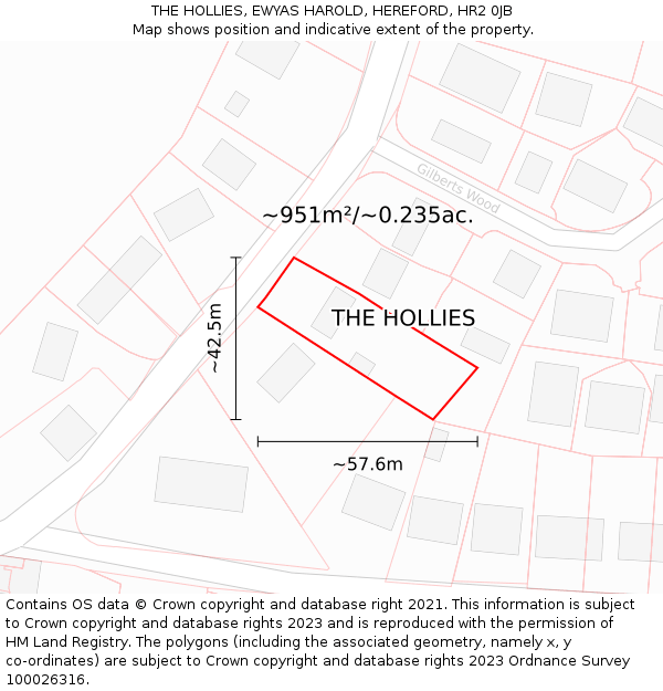 THE HOLLIES, EWYAS HAROLD, HEREFORD, HR2 0JB: Plot and title map