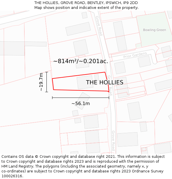 THE HOLLIES, GROVE ROAD, BENTLEY, IPSWICH, IP9 2DD: Plot and title map