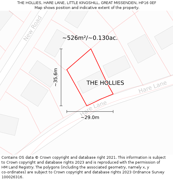 THE HOLLIES, HARE LANE, LITTLE KINGSHILL, GREAT MISSENDEN, HP16 0EF: Plot and title map