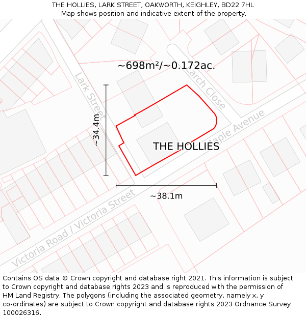 THE HOLLIES, LARK STREET, OAKWORTH, KEIGHLEY, BD22 7HL: Plot and title map