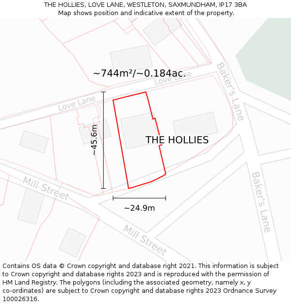 THE HOLLIES, LOVE LANE, WESTLETON, SAXMUNDHAM, IP17 3BA: Plot and title map