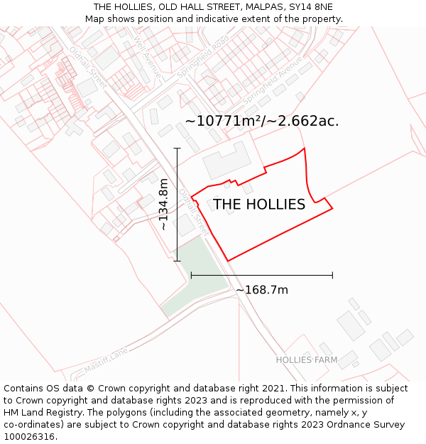 THE HOLLIES, OLD HALL STREET, MALPAS, SY14 8NE: Plot and title map