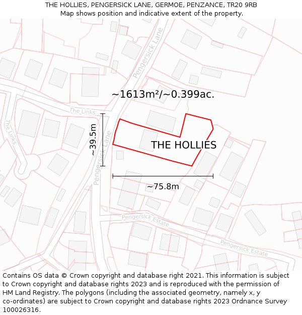 THE HOLLIES, PENGERSICK LANE, GERMOE, PENZANCE, TR20 9RB: Plot and title map