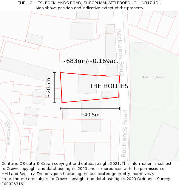 THE HOLLIES, ROCKLANDS ROAD, SHROPHAM, ATTLEBOROUGH, NR17 1DU: Plot and title map