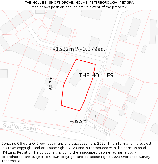 THE HOLLIES, SHORT DROVE, HOLME, PETERBOROUGH, PE7 3PA: Plot and title map