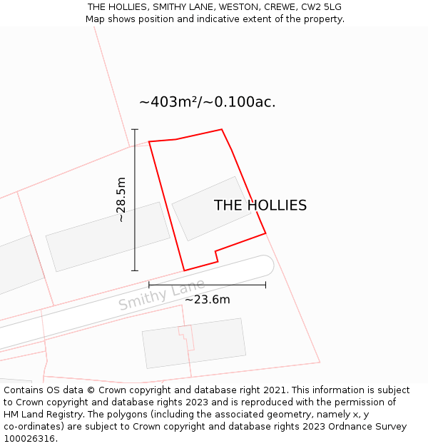 THE HOLLIES, SMITHY LANE, WESTON, CREWE, CW2 5LG: Plot and title map