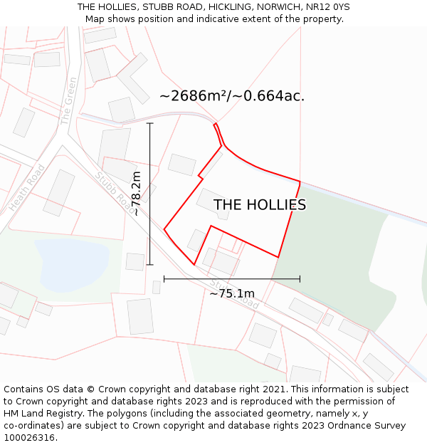 THE HOLLIES, STUBB ROAD, HICKLING, NORWICH, NR12 0YS: Plot and title map