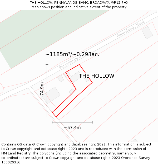 THE HOLLOW, PENNYLANDS BANK, BROADWAY, WR12 7HX: Plot and title map