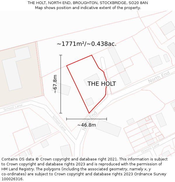 THE HOLT, NORTH END, BROUGHTON, STOCKBRIDGE, SO20 8AN: Plot and title map