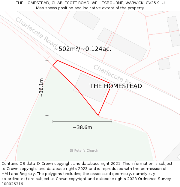 THE HOMESTEAD, CHARLECOTE ROAD, WELLESBOURNE, WARWICK, CV35 9LU: Plot and title map