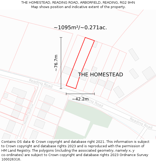 THE HOMESTEAD, READING ROAD, ARBORFIELD, READING, RG2 9HN: Plot and title map