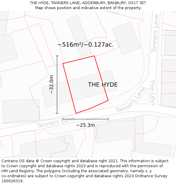 THE HYDE, TANNERS LANE, ADDERBURY, BANBURY, OX17 3ET: Plot and title map