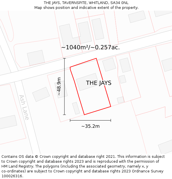 THE JAYS, TAVERNSPITE, WHITLAND, SA34 0NL: Plot and title map