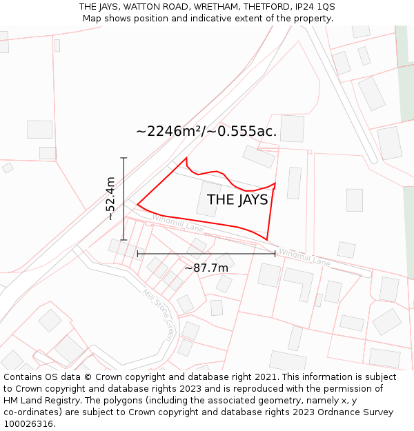 THE JAYS, WATTON ROAD, WRETHAM, THETFORD, IP24 1QS: Plot and title map