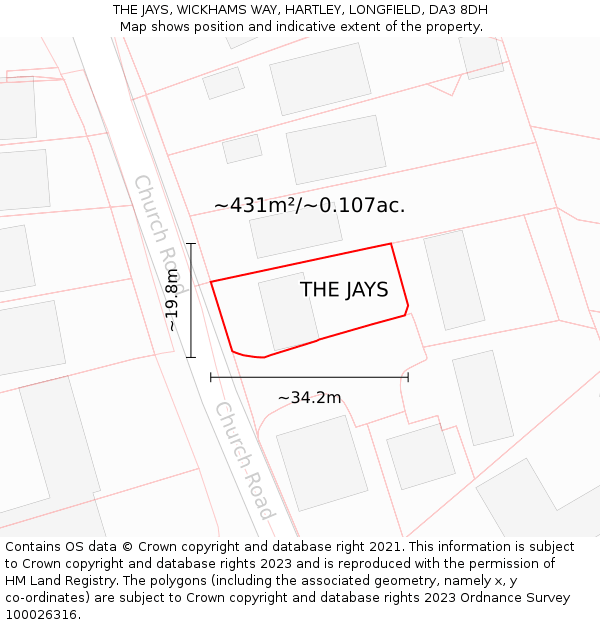 THE JAYS, WICKHAMS WAY, HARTLEY, LONGFIELD, DA3 8DH: Plot and title map