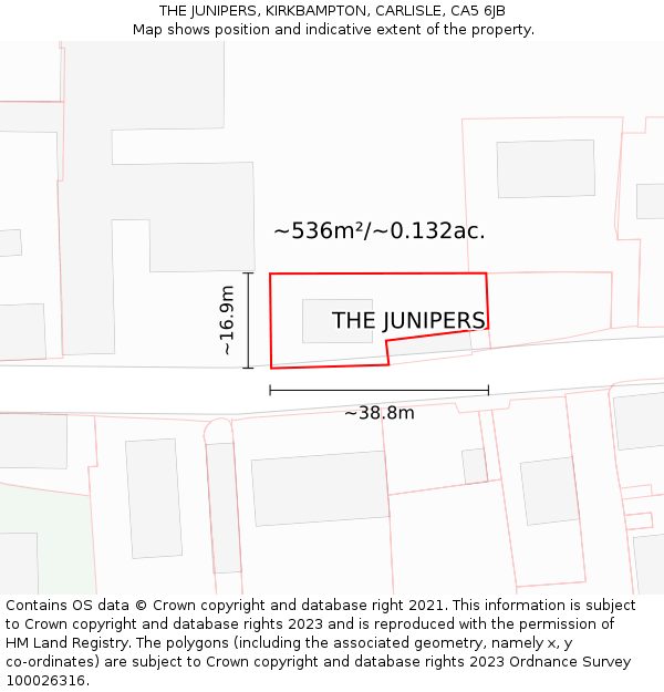 THE JUNIPERS, KIRKBAMPTON, CARLISLE, CA5 6JB: Plot and title map