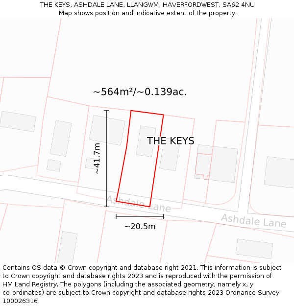 THE KEYS, ASHDALE LANE, LLANGWM, HAVERFORDWEST, SA62 4NU: Plot and title map