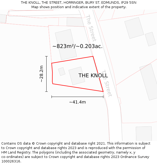 THE KNOLL, THE STREET, HORRINGER, BURY ST. EDMUNDS, IP29 5SN: Plot and title map