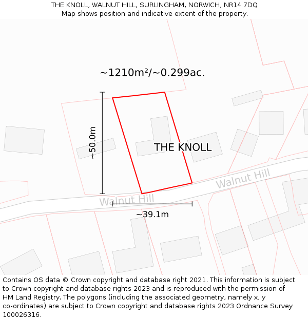 THE KNOLL, WALNUT HILL, SURLINGHAM, NORWICH, NR14 7DQ: Plot and title map