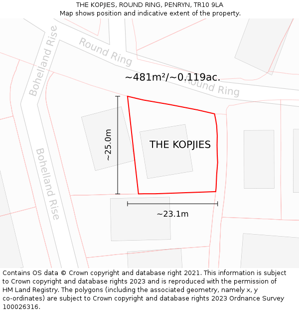 THE KOPJIES, ROUND RING, PENRYN, TR10 9LA: Plot and title map