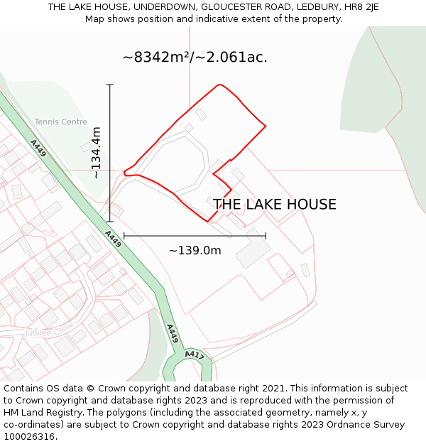 THE LAKE HOUSE, UNDERDOWN, GLOUCESTER ROAD, LEDBURY, HR8 2JE: Plot and title map