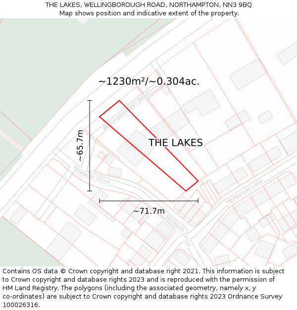 THE LAKES, WELLINGBOROUGH ROAD, NORTHAMPTON, NN3 9BQ: Plot and title map