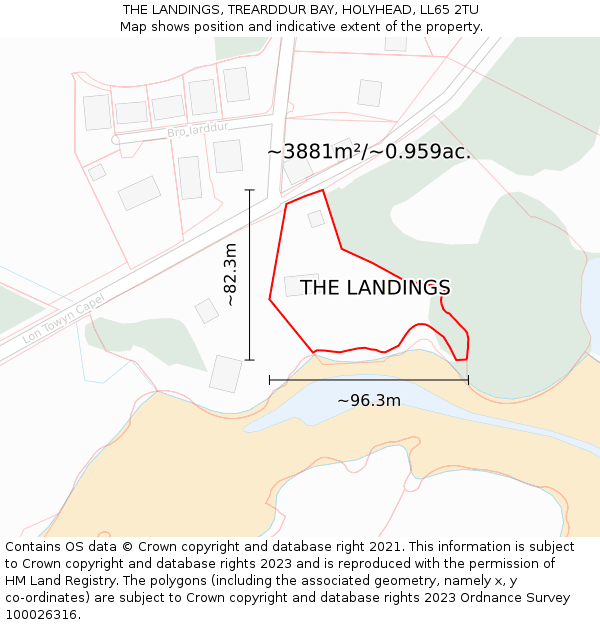 THE LANDINGS, TREARDDUR BAY, HOLYHEAD, LL65 2TU: Plot and title map