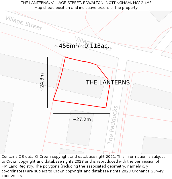 THE LANTERNS, VILLAGE STREET, EDWALTON, NOTTINGHAM, NG12 4AE: Plot and title map