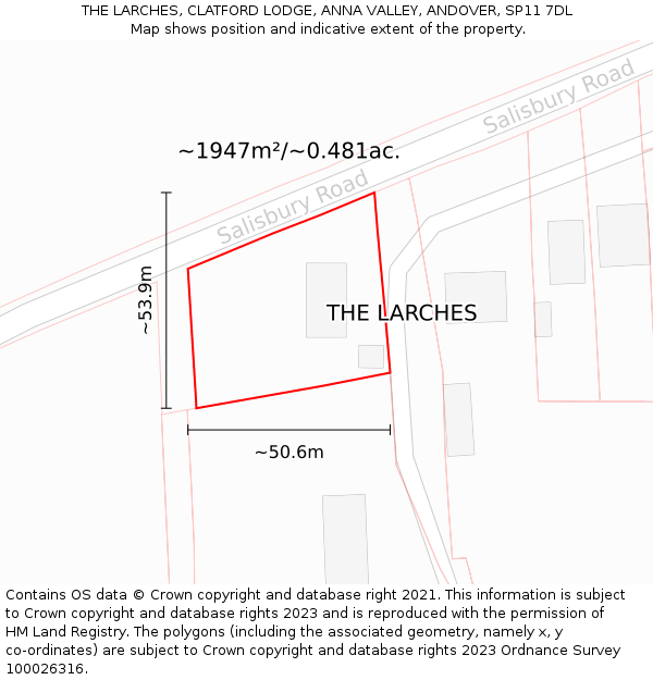 THE LARCHES, CLATFORD LODGE, ANNA VALLEY, ANDOVER, SP11 7DL: Plot and title map