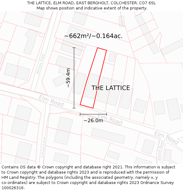 THE LATTICE, ELM ROAD, EAST BERGHOLT, COLCHESTER, CO7 6SL: Plot and title map