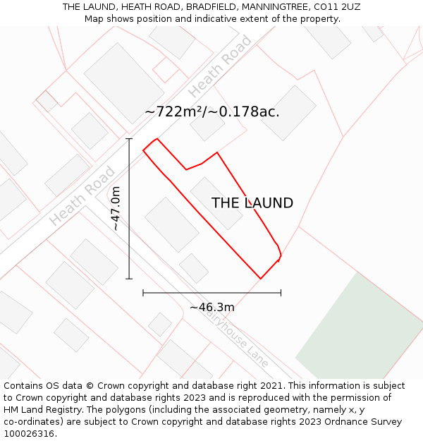 THE LAUND, HEATH ROAD, BRADFIELD, MANNINGTREE, CO11 2UZ: Plot and title map