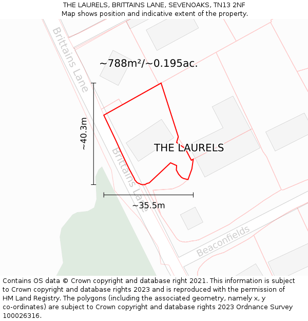 THE LAURELS, BRITTAINS LANE, SEVENOAKS, TN13 2NF: Plot and title map