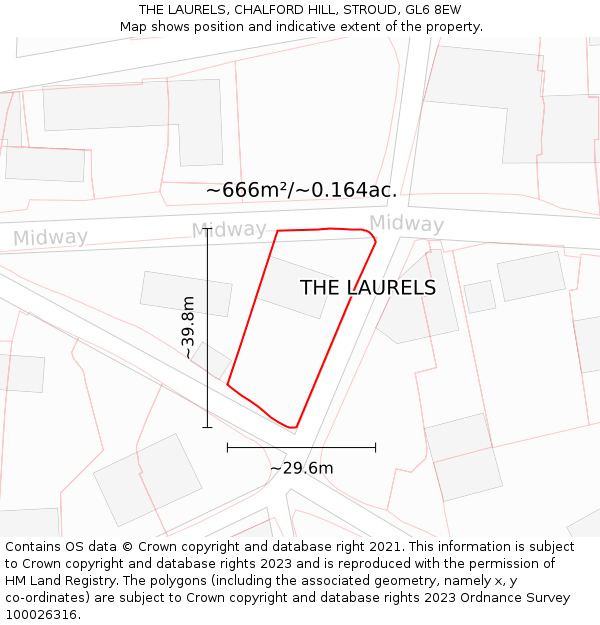 THE LAURELS, CHALFORD HILL, STROUD, GL6 8EW: Plot and title map