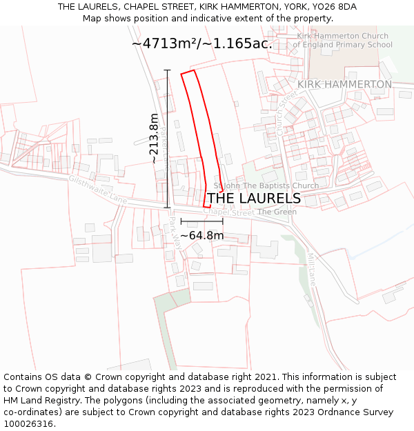 THE LAURELS, CHAPEL STREET, KIRK HAMMERTON, YORK, YO26 8DA: Plot and title map