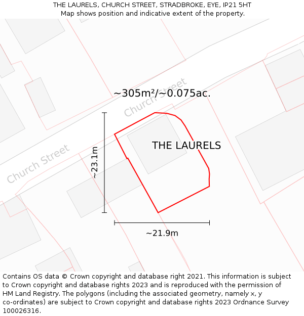 THE LAURELS, CHURCH STREET, STRADBROKE, EYE, IP21 5HT: Plot and title map