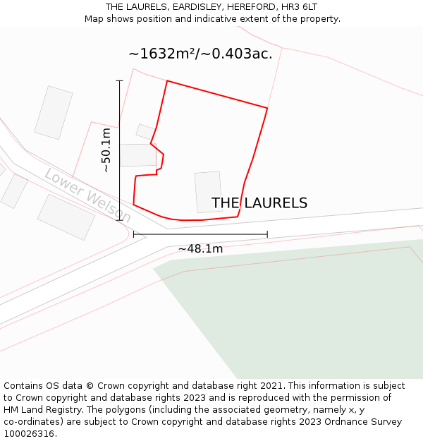 THE LAURELS, EARDISLEY, HEREFORD, HR3 6LT: Plot and title map