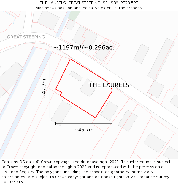 THE LAURELS, GREAT STEEPING, SPILSBY, PE23 5PT: Plot and title map