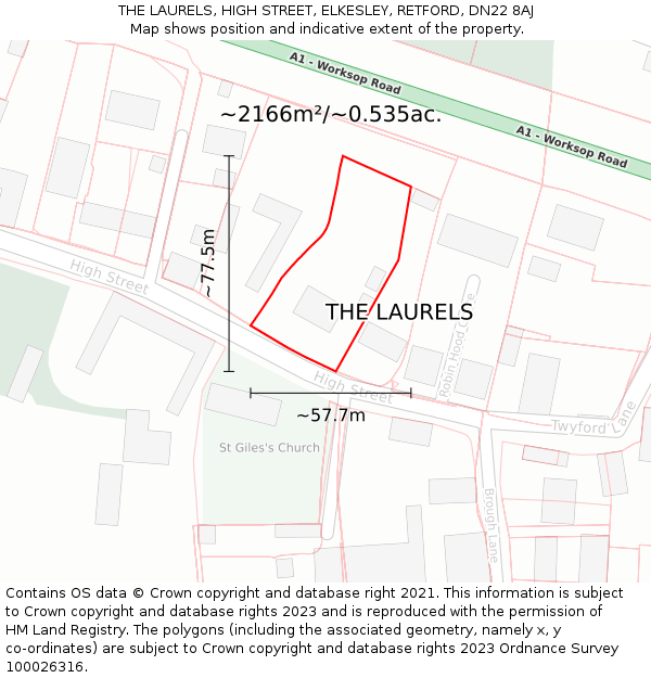 THE LAURELS, HIGH STREET, ELKESLEY, RETFORD, DN22 8AJ: Plot and title map