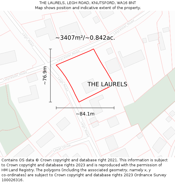 THE LAURELS, LEGH ROAD, KNUTSFORD, WA16 8NT: Plot and title map