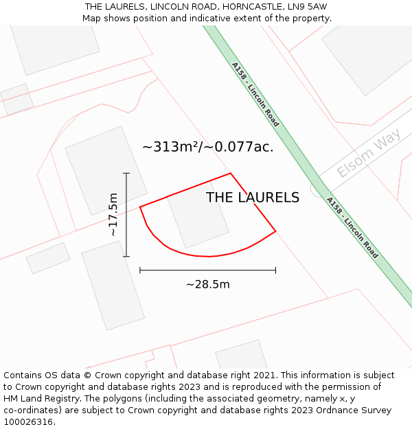 THE LAURELS, LINCOLN ROAD, HORNCASTLE, LN9 5AW: Plot and title map