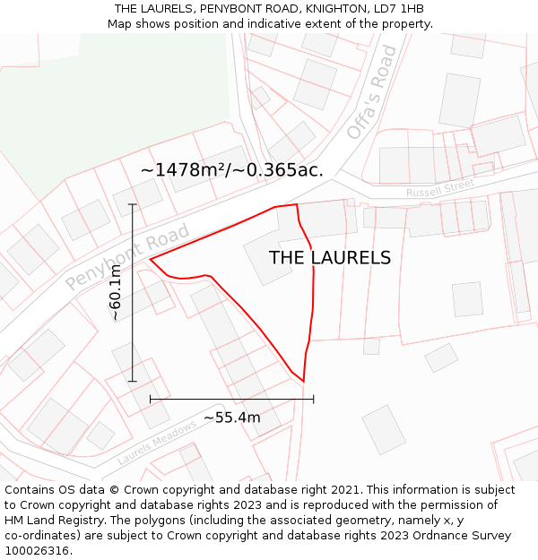 THE LAURELS, PENYBONT ROAD, KNIGHTON, LD7 1HB: Plot and title map