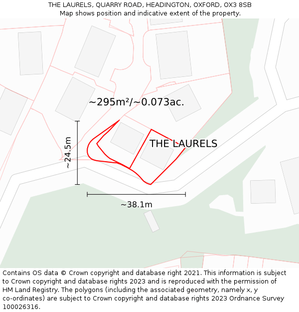 THE LAURELS, QUARRY ROAD, HEADINGTON, OXFORD, OX3 8SB: Plot and title map