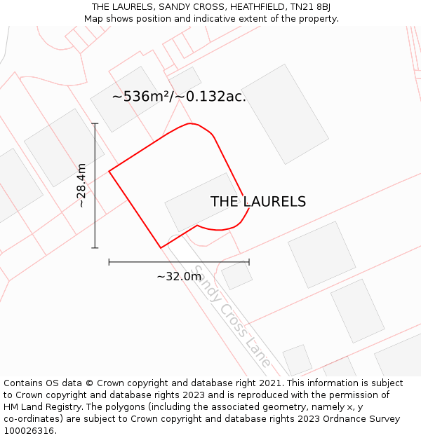 THE LAURELS, SANDY CROSS, HEATHFIELD, TN21 8BJ: Plot and title map