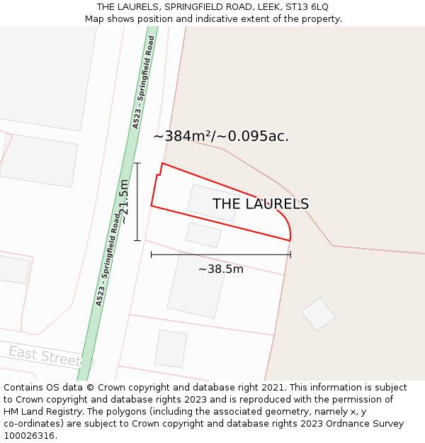 THE LAURELS, SPRINGFIELD ROAD, LEEK, ST13 6LQ: Plot and title map